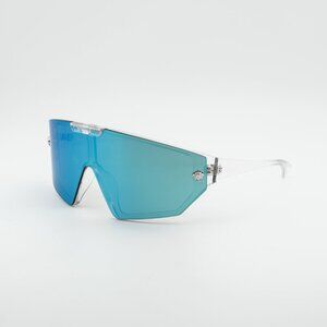 Versace VE4461 148/6V Sunglasses Crystal Shield Frame, Grey/Blue Lenses